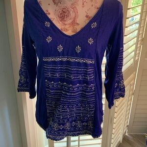 Lucky brand, blue boho blouse. Super comfy
